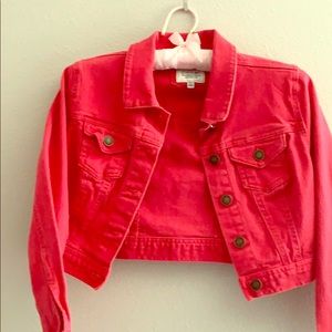 I Love H81 Red Cropped blue jean jacket